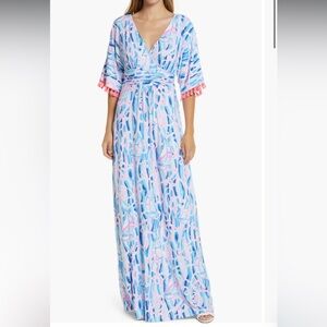LILLY PULITZER PARIGI MAXI DRESS IN SKIM BLUE REEL NAUTI